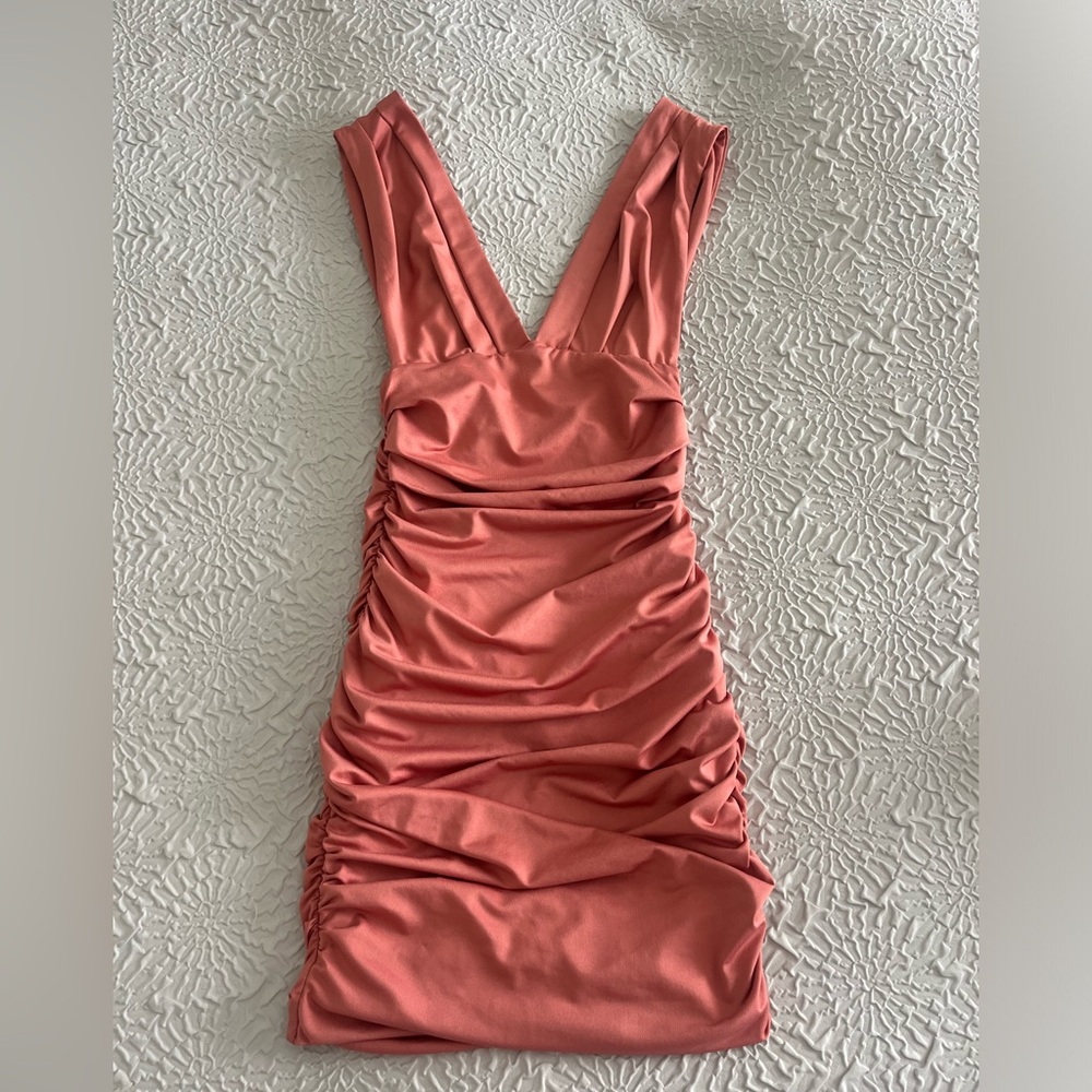 Salmon colored Beginning Boutique dress.